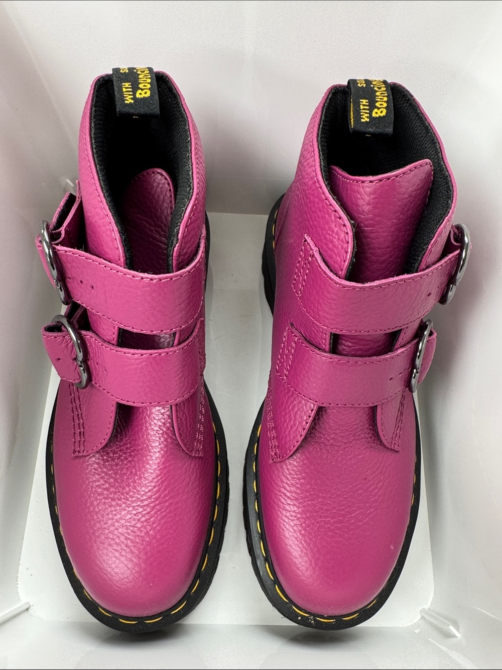 NIB Dr. Martens Women’s Pink Double-heart Buckle Leather Boots